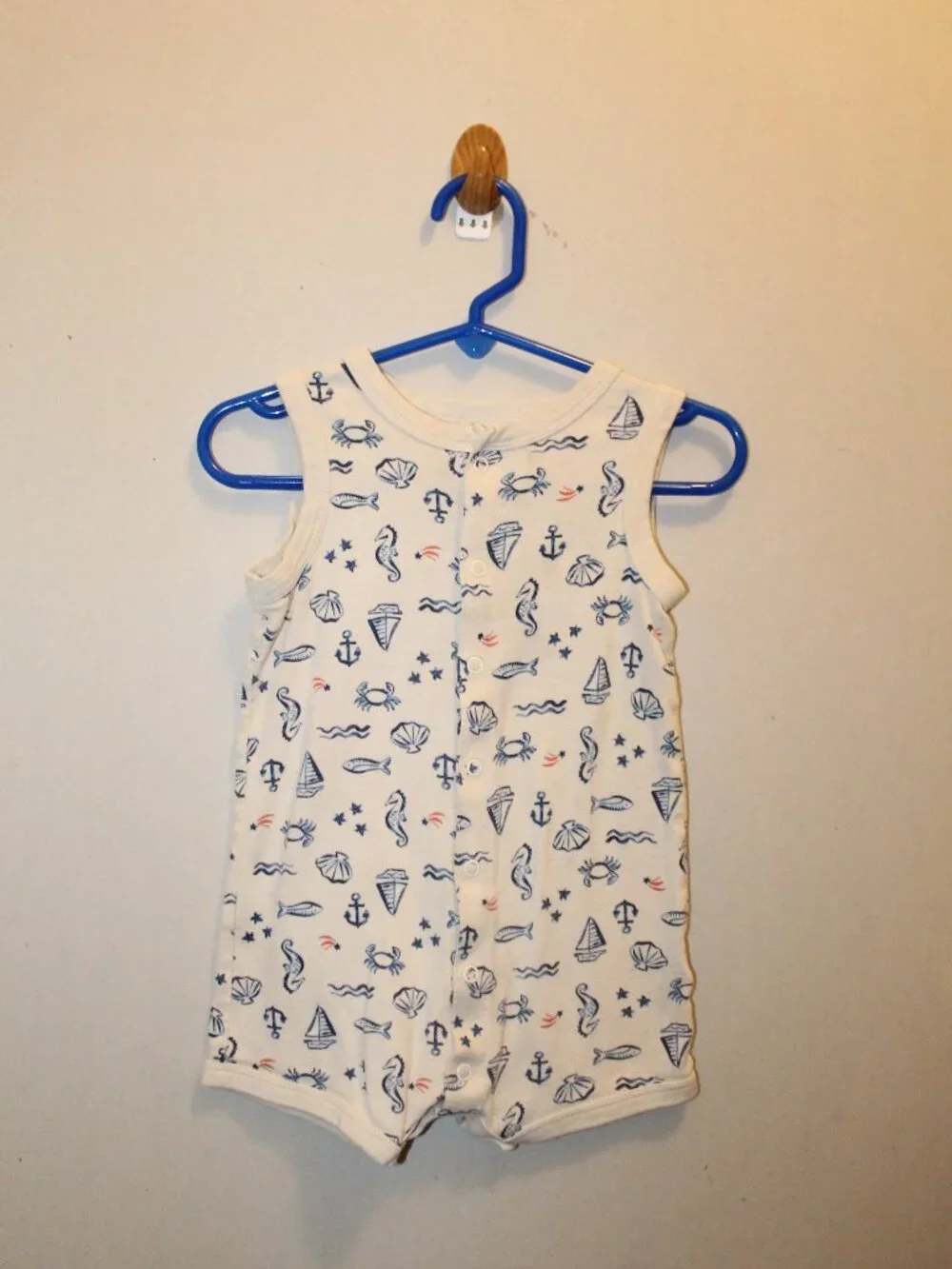 12m Baby Sea Print Snap-Up Cotton Romper